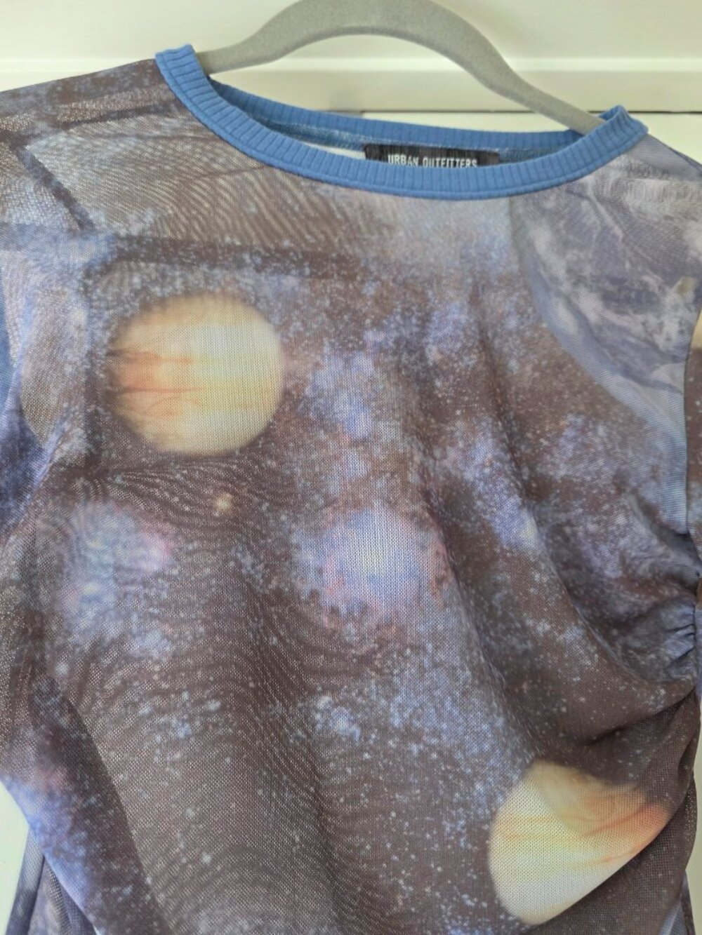 Urban Outfitters Mesh Ruched Top Moon Galaxy Celestial Women Size M  Long Sleeve - Picture 2 of 7